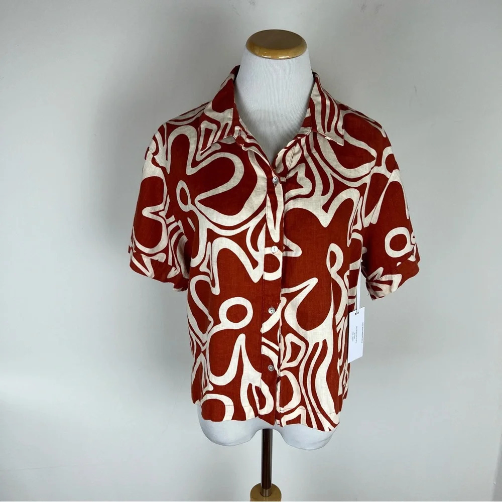 NWT Honorine Casey Printed Button Down Shirt Orange Size S